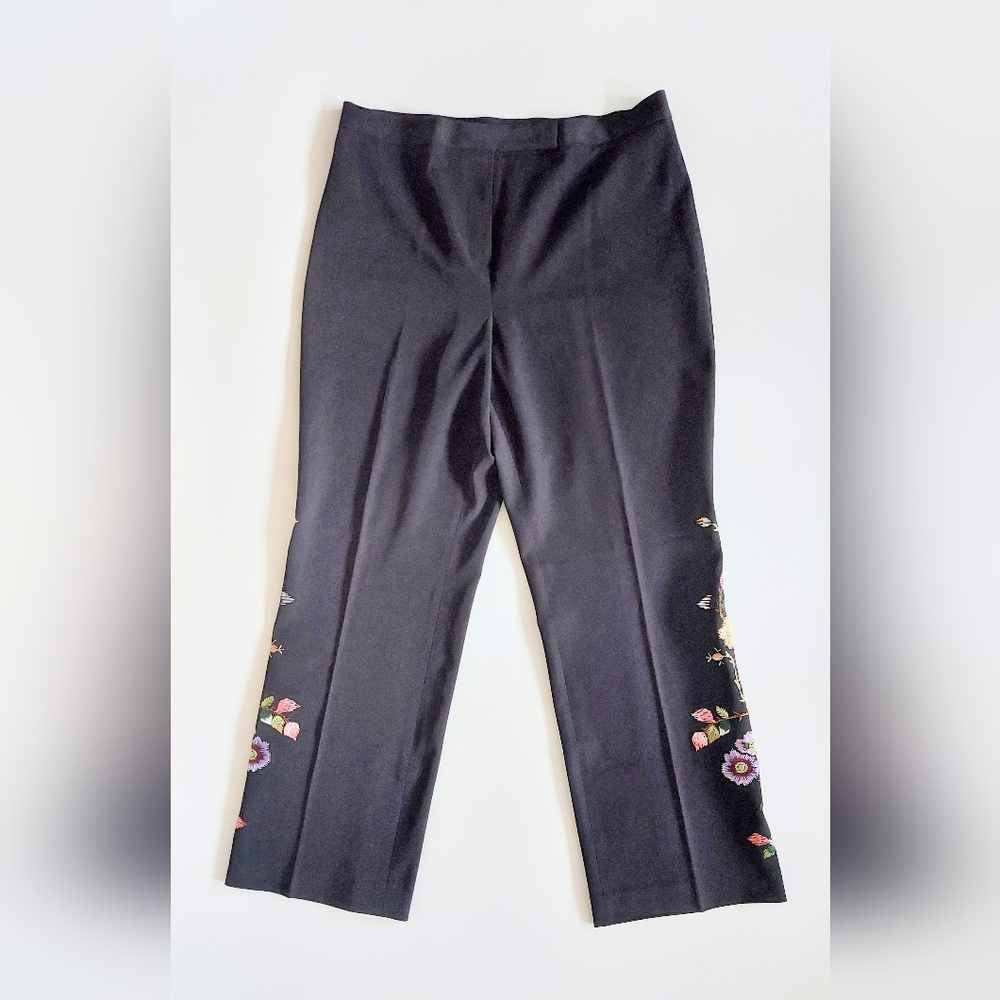 Tailor B Moss Embroidered Black Floral High Rise Dress Pants 12P Vintage